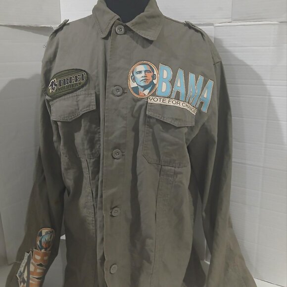 Point Zero Military Green Obama Patches Shirt/Jacket size XL. - Picture 7 of 14